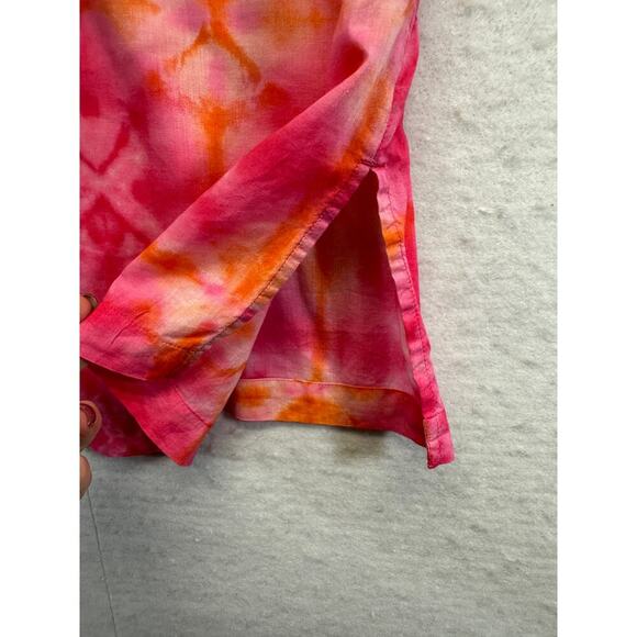 J Jill Women Top Tie Dye Pink Embroidered V Neck Boho Fairy Size MP Long Line - Picture 9 of 11